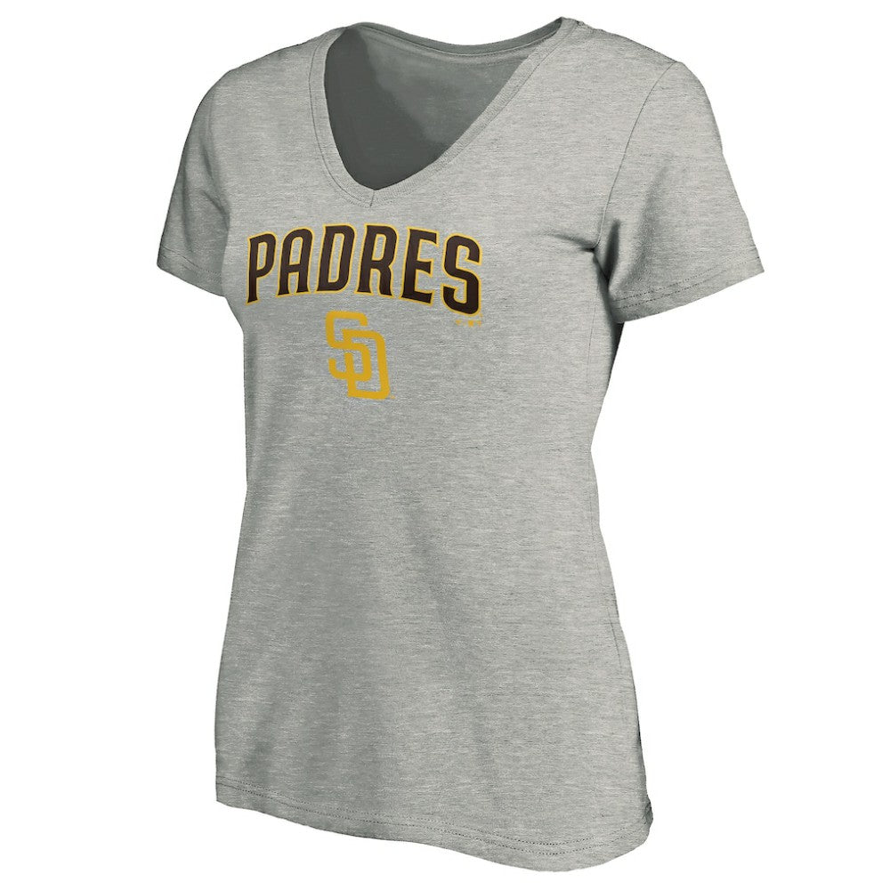 San Diego Padres Women's Core Team Lock Up Wordmark V-Neck T-Shirt - Gray