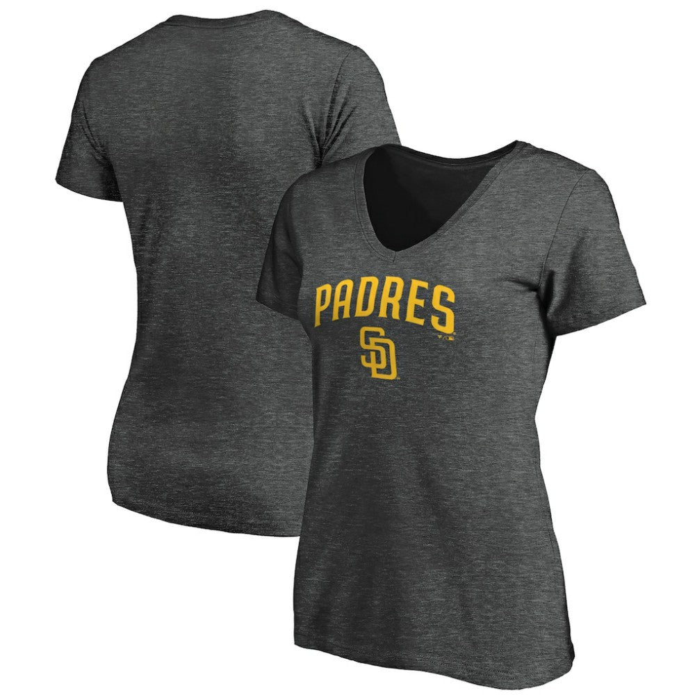 San Diego Padres Women's Core Team Lock Up Wordmark V-Neck T-Shirt - Charcoal