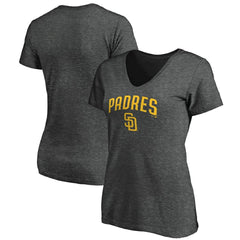 San Diego Padres Women's Core Team Lock Up Wordmark V-Neck T-Shirt - Charcoal