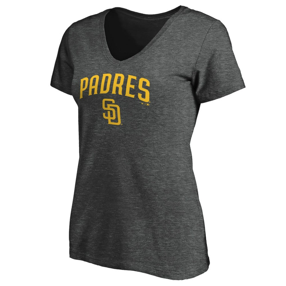 San Diego Padres Women's Core Team Lock Up Wordmark V-Neck T-Shirt - Charcoal