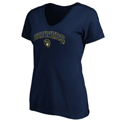 Milwaukee Brewers Women's Core Team Lock Up V-Neck T-Shirt - Navy