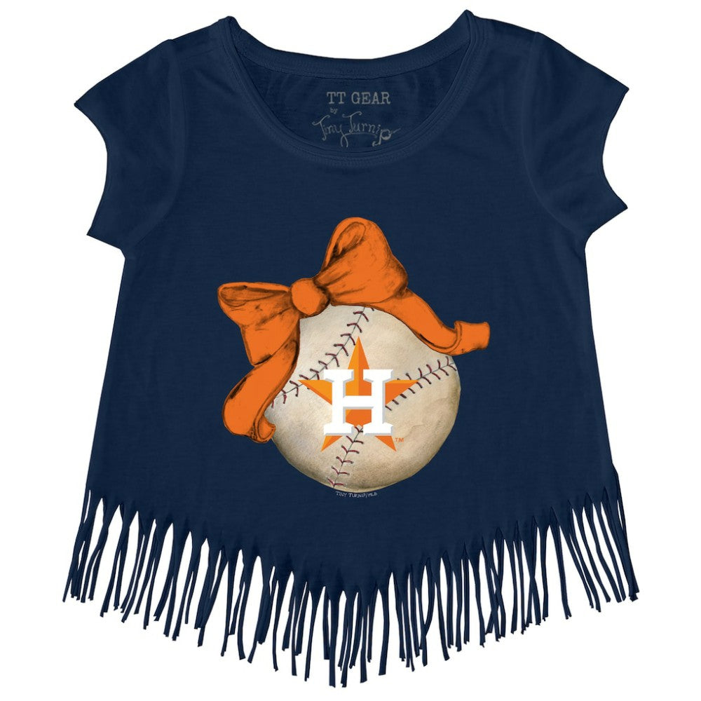 Houston Astros Tiny Turnip Girls Youth Baseball Bow Fringe T-Shirt - Navy