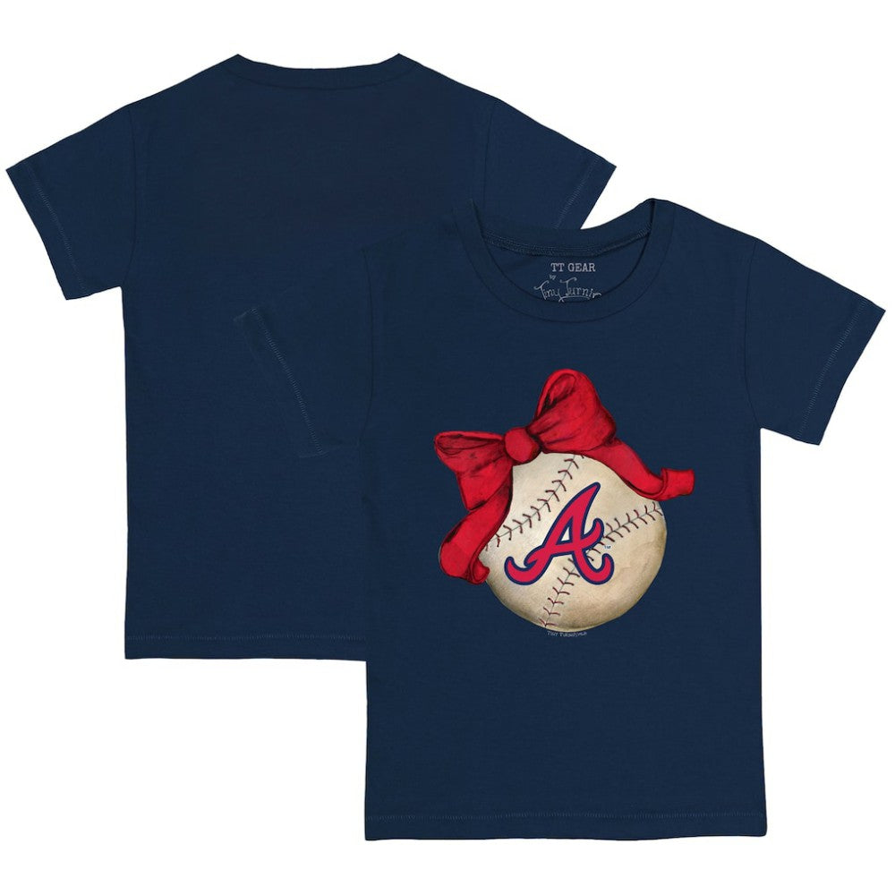Atlanta Braves Tiny Turnip Youth Baseball Bow T-Shirt - Navy