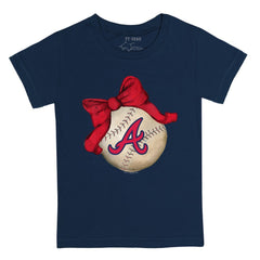 Atlanta Braves Tiny Turnip Youth Baseball Bow T-Shirt - Navy