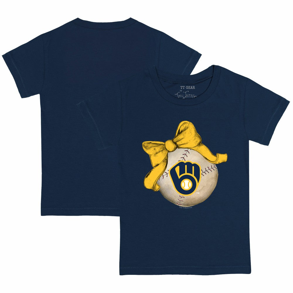 Milwaukee Brewers Tiny Turnip Youth Baseball Bow T-Shirt - Navy
