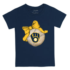 Milwaukee Brewers Tiny Turnip Youth Baseball Bow T-Shirt - Navy