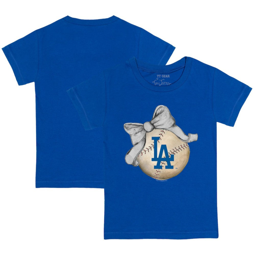Los Angeles Dodgers Tiny Turnip Youth Baseball Bow T-Shirt - Royal