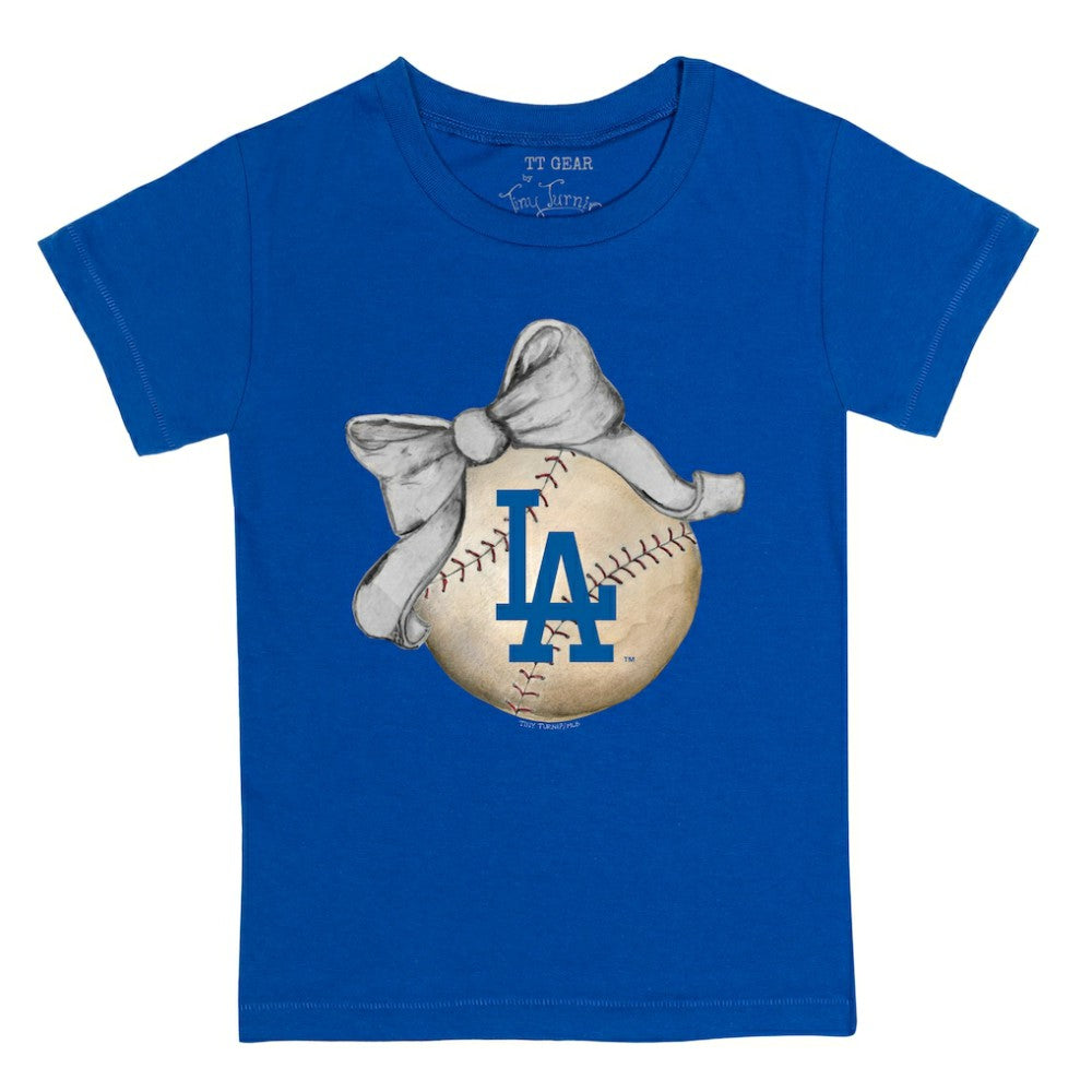 Los Angeles Dodgers Tiny Turnip Youth Baseball Bow T-Shirt - Royal