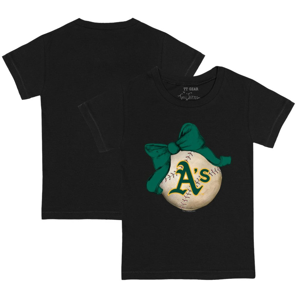 Athletics Tiny Turnip Youth Baseball Bow T-Shirt - Black