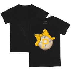 Pittsburgh Pirates Tiny Turnip Youth Baseball Bow T-Shirt - Black
