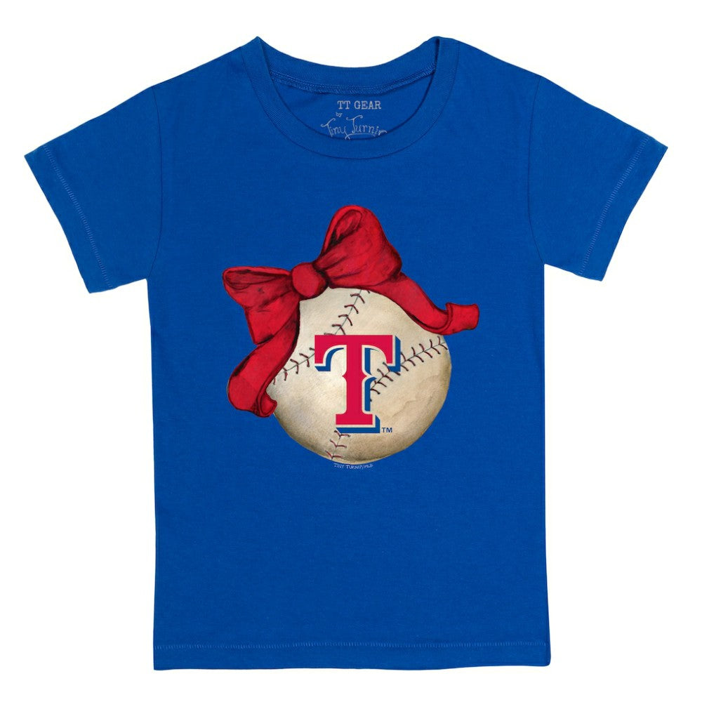 Texas Rangers Tiny Turnip Youth Baseball Bow T-Shirt - Royal