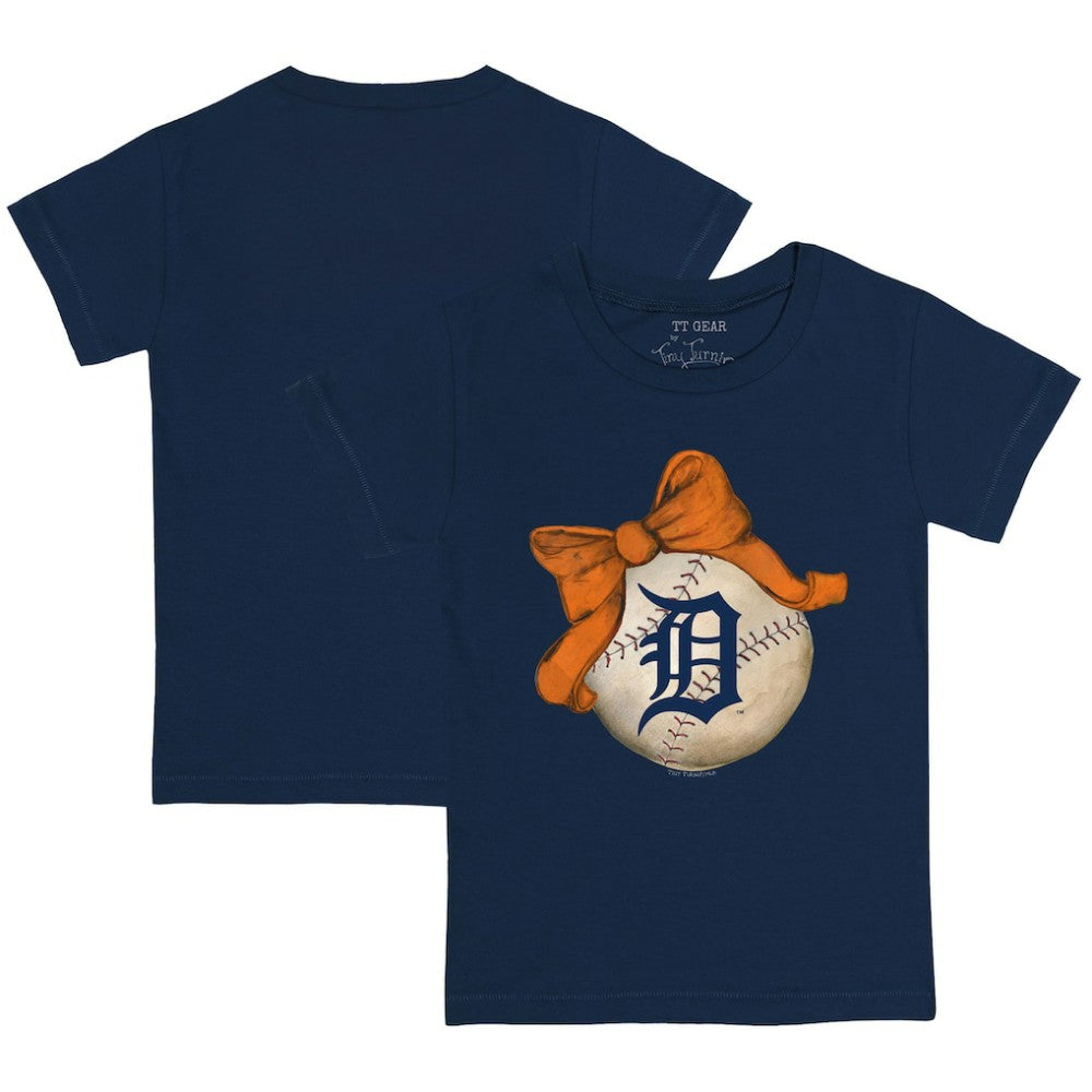 Detroit Tigers Tiny Turnip Youth Baseball Bow T-Shirt - Navy