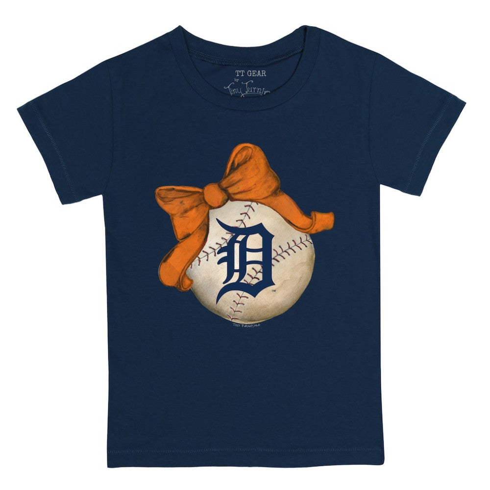 Detroit Tigers Tiny Turnip Youth Baseball Bow T-Shirt - Navy