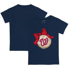 Washington Nationals Tiny Turnip Youth Baseball Bow T-Shirt - Navy