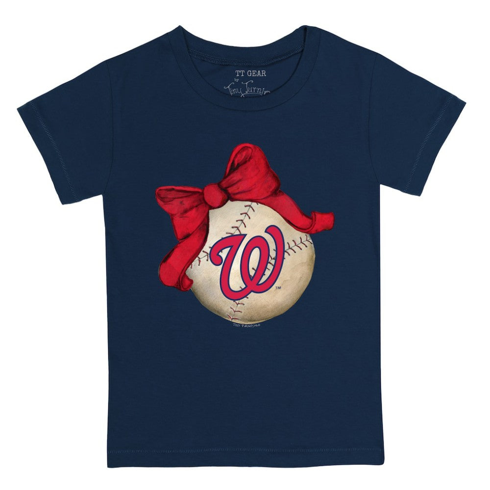 Washington Nationals Tiny Turnip Youth Baseball Bow T-Shirt - Navy
