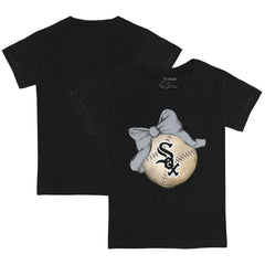 Chicago White Sox Tiny Turnip Youth Baseball Bow T-Shirt - Black