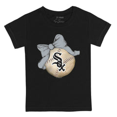 Chicago White Sox Tiny Turnip Youth Baseball Bow T-Shirt - Black