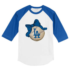Los Angeles Dodgers Tiny Turnip Youth Baseball Bow 3/4-Sleeve Raglan T-Shirt - White/Royal