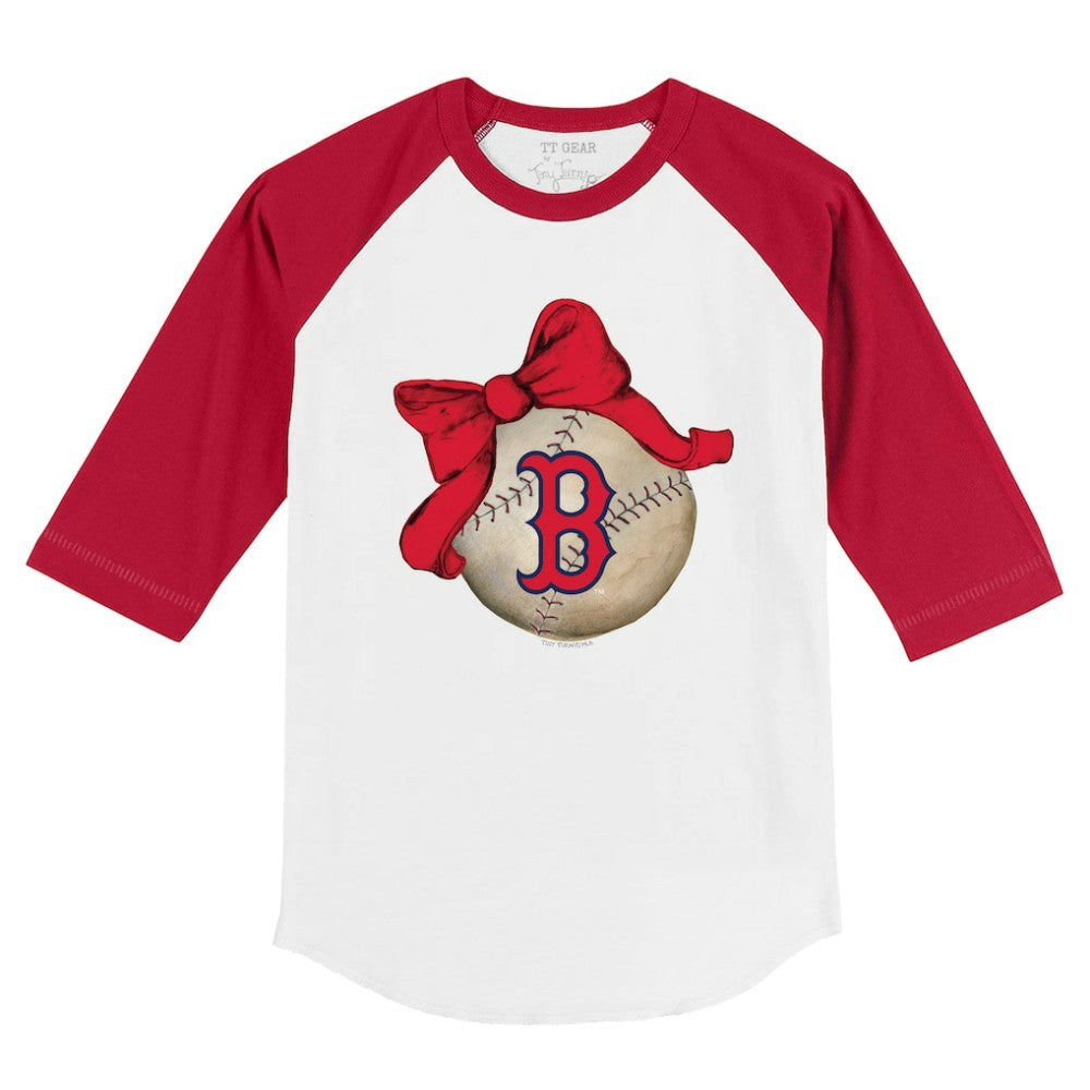 Boston Red Sox Tiny Turnip Youth Baseball Bow 3/4-Sleeve Raglan T-Shirt - White/Red