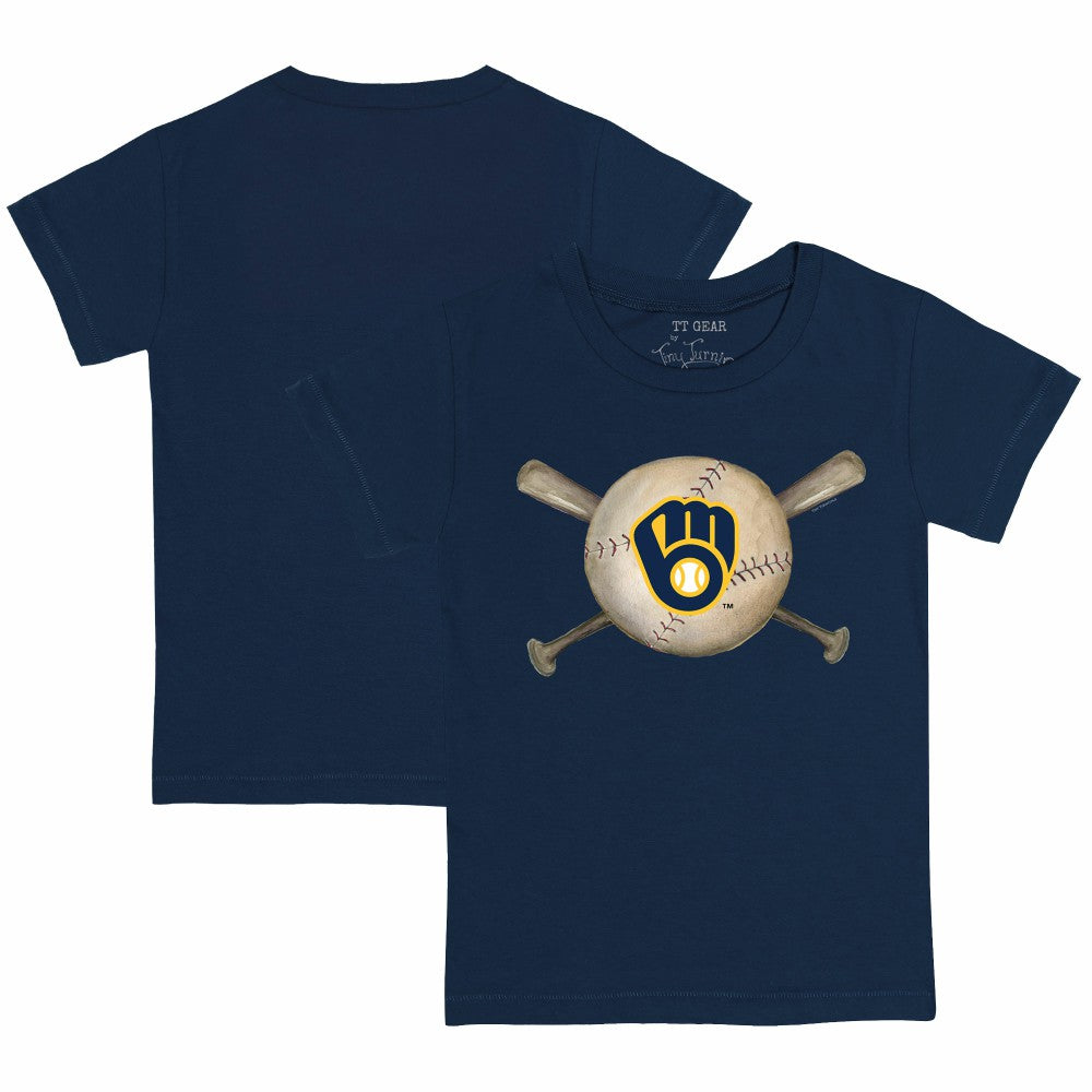 Milwaukee Brewers Tiny Turnip Youth Baseball Cross Bats T-Shirt - Navy
