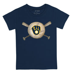 Milwaukee Brewers Tiny Turnip Youth Baseball Cross Bats T-Shirt - Navy