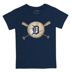 Detroit Tigers Tiny Turnip Youth Baseball Cross Bats T-Shirt - Navy