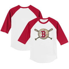 Boston Red Sox Tiny Turnip Youth Baseball Cross Bats 3/4-Sleeve Raglan T-Shirt - White/Red