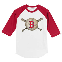 Boston Red Sox Tiny Turnip Youth Baseball Cross Bats 3/4-Sleeve Raglan T-Shirt - White/Red