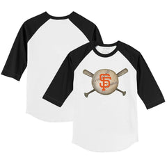 San Francisco Giants Tiny Turnip Youth Baseball Cross Bats 3/4-Sleeve Raglan T-Shirt - White/Black