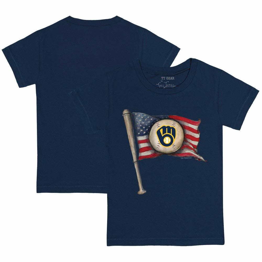 Milwaukee Brewers Tiny Turnip Youth Baseball Flag T-Shirt - Navy