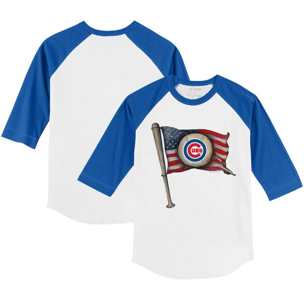 Chicago Cubs Tiny Turnip Youth Baseball Flag 3/4-Sleeve Raglan T-Shirt - White/Royal