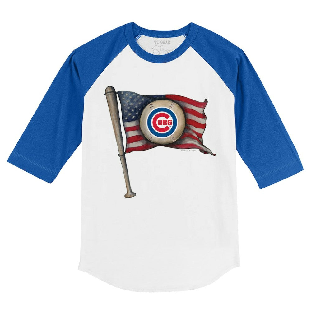 Chicago Cubs Tiny Turnip Youth Baseball Flag 3/4-Sleeve Raglan T-Shirt - White/Royal