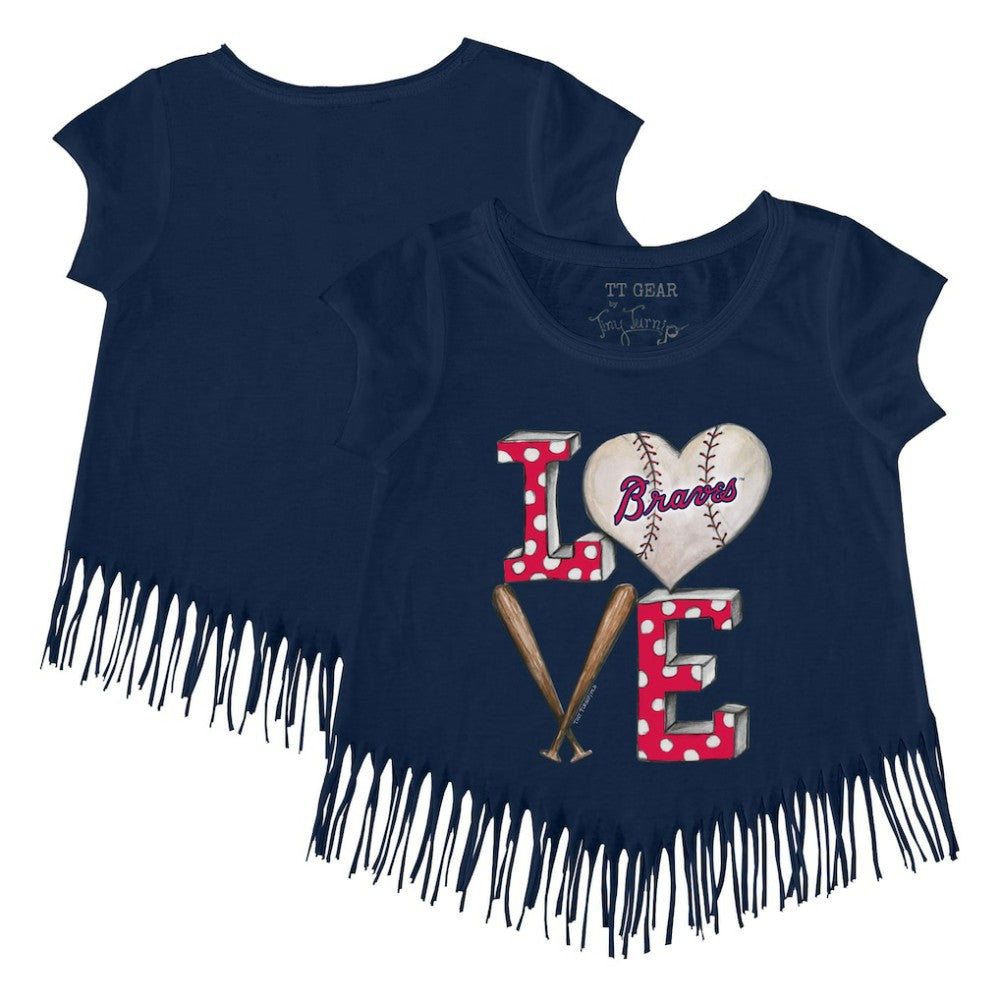 Atlanta Braves Tiny Turnip Girls Youth Baseball Love Fringe T-Shirt - Navy