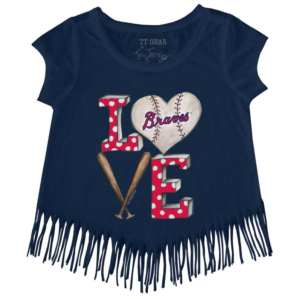 Atlanta Braves Tiny Turnip Girls Youth Baseball Love Fringe T-Shirt - Navy
