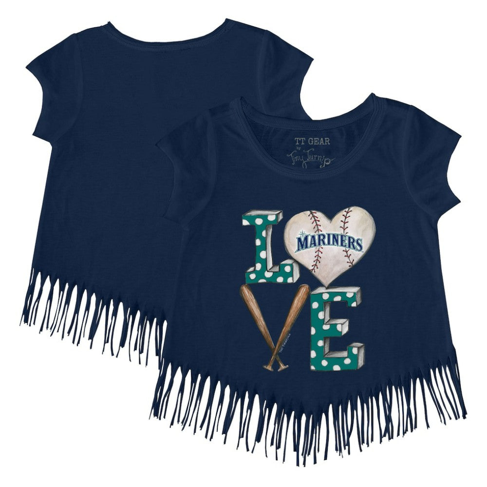 Seattle Mariners Tiny Turnip Girls Youth Baseball Love Fringe T-Shirt - Navy