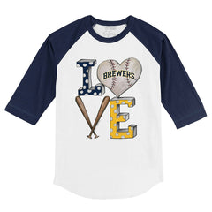 Milwaukee Brewers Tiny Turnip Youth Baseball Love 3/4-Sleeve Raglan T-Shirt - White/Navy
