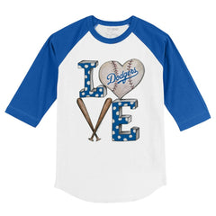 Los Angeles Dodgers Tiny Turnip Youth Baseball Love 3/4-Sleeve Raglan T-Shirt - White/Royal