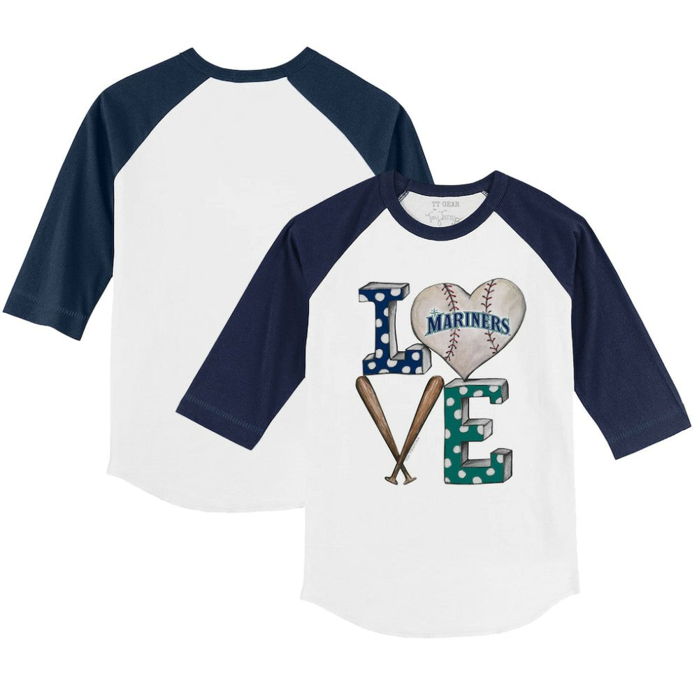 Seattle Mariners Tiny Turnip Youth Baseball Love 3/4-Sleeve Raglan T-Shirt - White/Navy