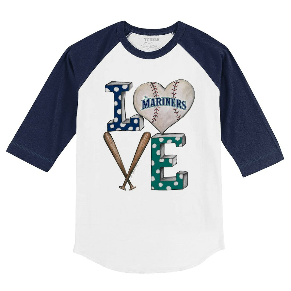 Seattle Mariners Tiny Turnip Youth Baseball Love 3/4-Sleeve Raglan T-Shirt - White/Navy