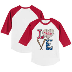 Philadelphia Phillies Tiny Turnip Youth Baseball Love 3/4-Sleeve Raglan T-Shirt - White/Red