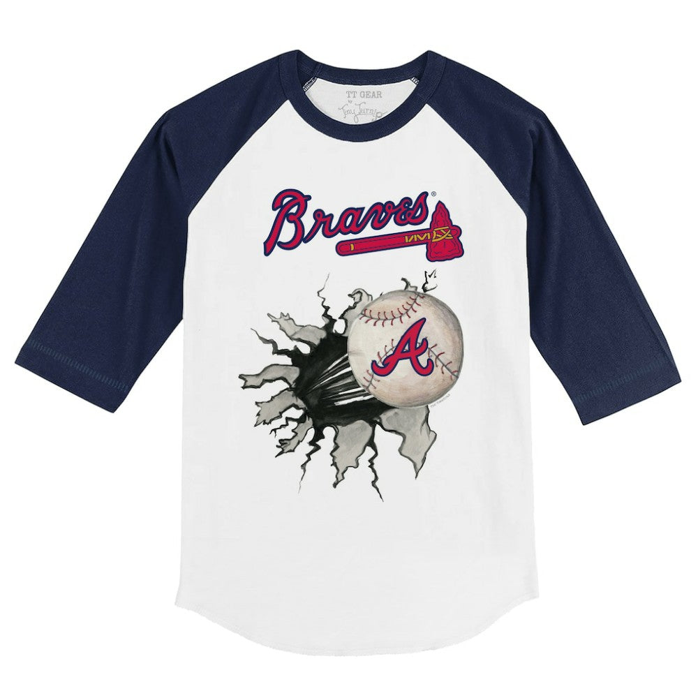 Atlanta Braves Tiny Turnip Youth Baseball Tear 3/4-Sleeve Raglan T-Shirt - White/Navy