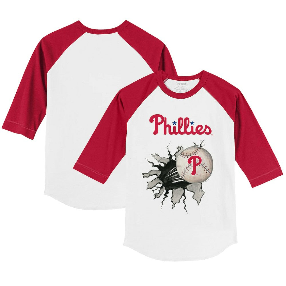 Philadelphia Phillies Tiny Turnip Youth Baseball Tear 3/4-Sleeve Raglan T-Shirt - White/Red