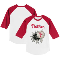 Philadelphia Phillies Tiny Turnip Youth Baseball Tear 3/4-Sleeve Raglan T-Shirt - White/Red