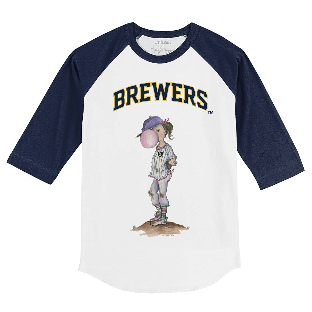 Milwaukee Brewers Tiny Turnip Youth Bubbles 3/4-Sleeve Raglan T-Shirt - White/Navy