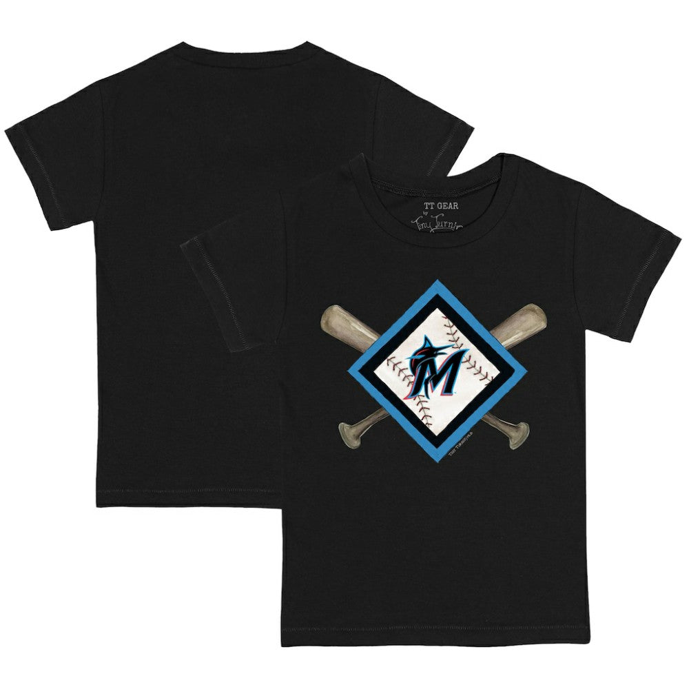 Miami Marlins Tiny Turnip Youth Diamond Cross Bats T-Shirt - Black