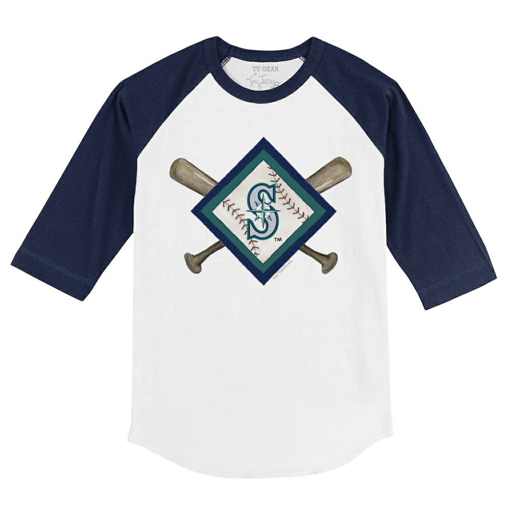 Seattle Mariners Tiny Turnip Youth Diamond Cross Bats 3/4-Sleeve Raglan T-Shirt - White/Navy