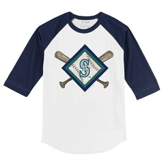 Seattle Mariners Tiny Turnip Youth Diamond Cross Bats 3/4-Sleeve Raglan T-Shirt - White/Navy