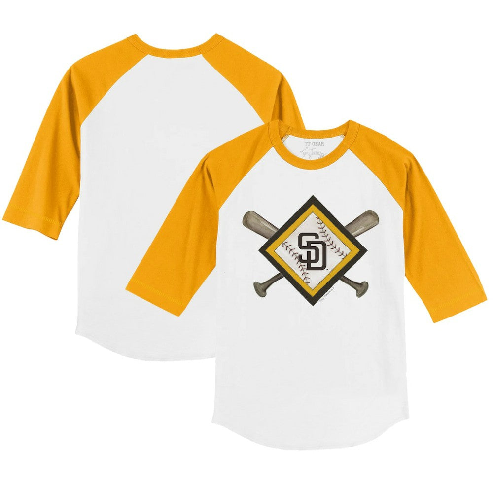 San Diego Padres Tiny Turnip Youth Diamond Cross Bats 3/4-Sleeve Raglan T-Shirt - White/Gold