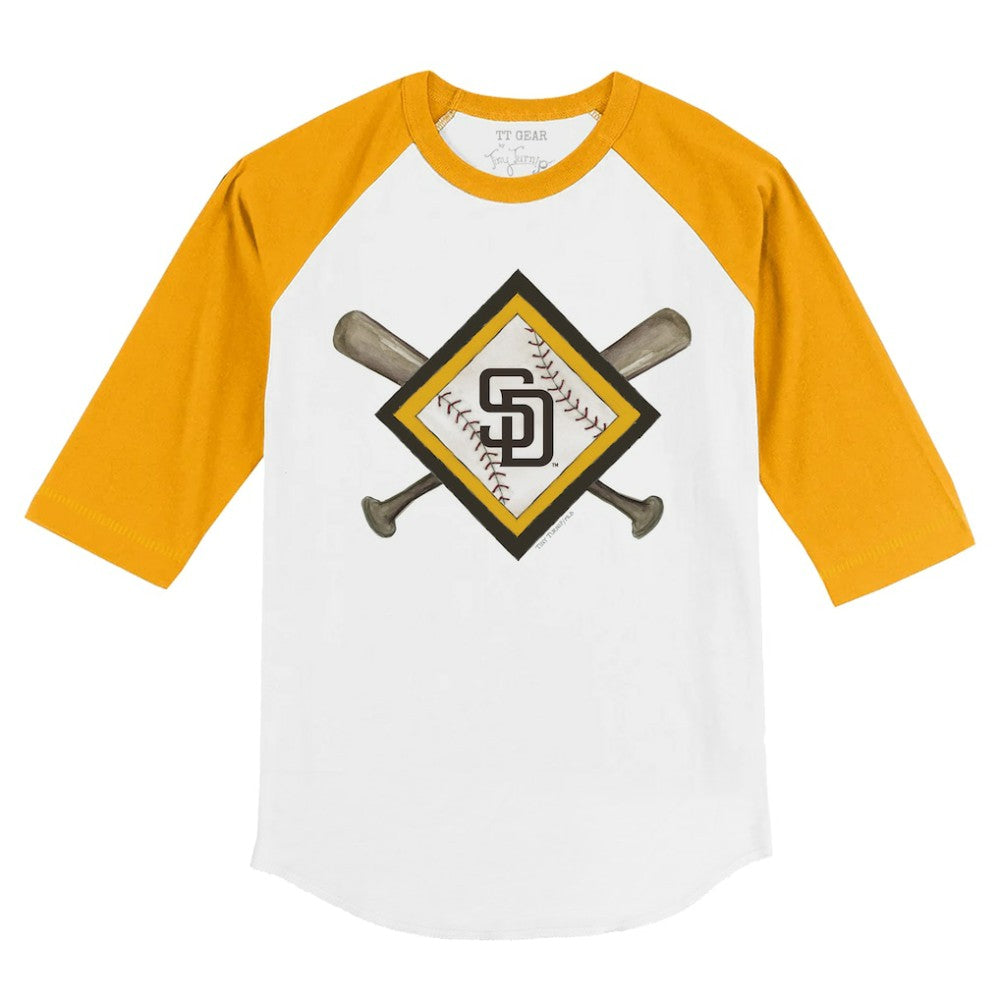 San Diego Padres Tiny Turnip Youth Diamond Cross Bats 3/4-Sleeve Raglan T-Shirt - White/Gold
