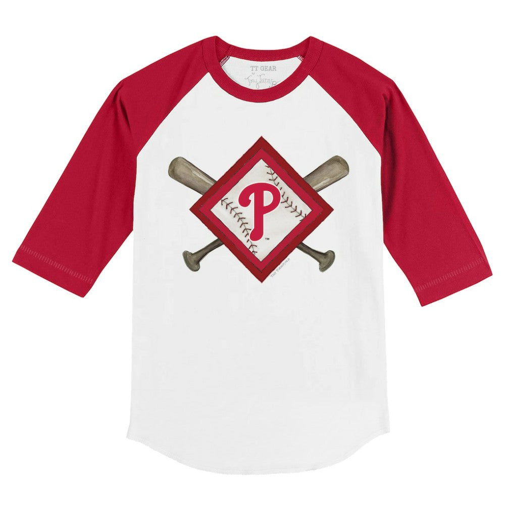 Philadelphia Phillies Tiny Turnip Youth Diamond Cross Bats 3/4-Sleeve Raglan T-Shirt - White/Red